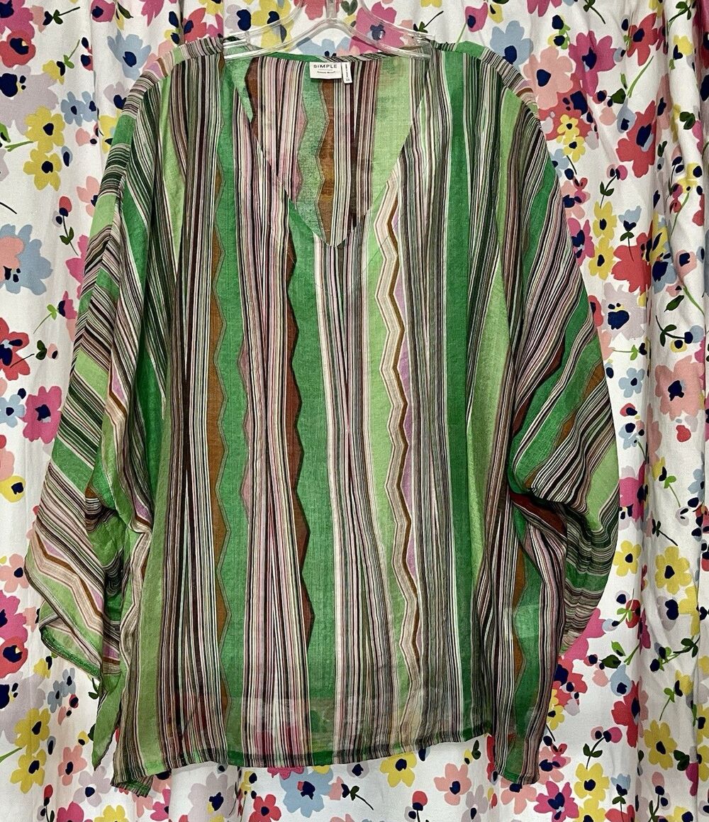Simple by Suzanne Betro Size 3X Emerald Green Striped Tunic Top Boho